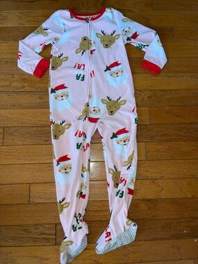 Carter's Pink Holiday Santa & Reindeer Fleece Footed One-Piece
